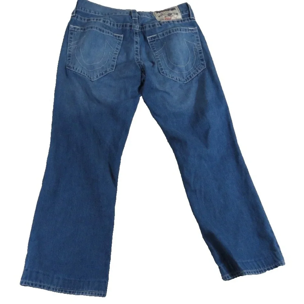True Religion Ricky Men 34x28 Blue Denim Straight Leg Low Rise Ropey Jeans Pants